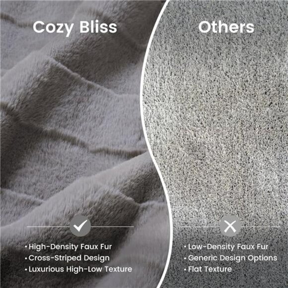 Cozy Bliss Faux Fur Throw Blanket Soft Fluffy Grey Couch Bed Sofa Lightweight - Picture 2 of 7